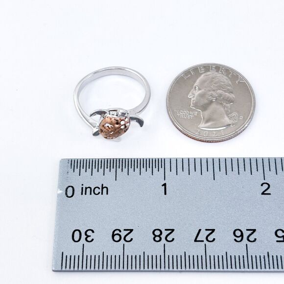 Vintage Sterling Silver 925 Cubic Zirconia Two-Tone Sea Turtle Ring Size 8 - Picture 9 of 9